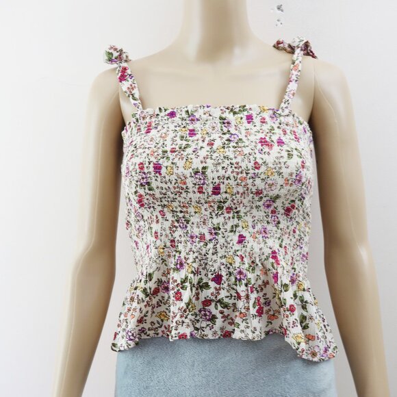 Patrons of Peace Tops - Patrons of Peace Cream Floral Babydoll Tank with Shoulder Tie (S) NWT!